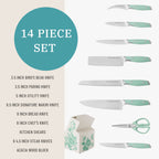 Knife block set in green view 3