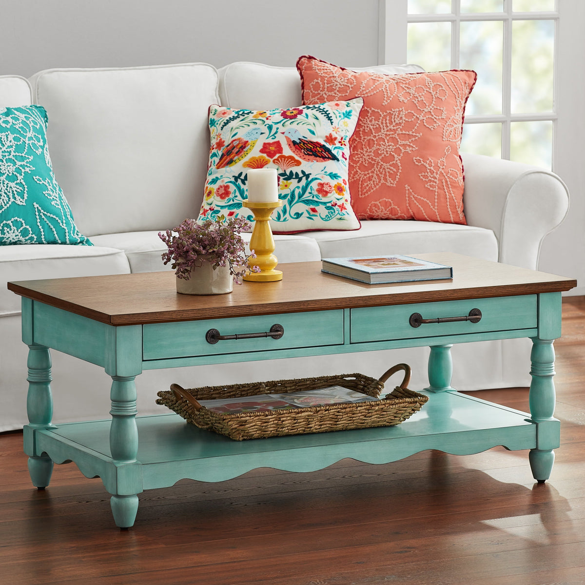 Coffee table in teal view 2