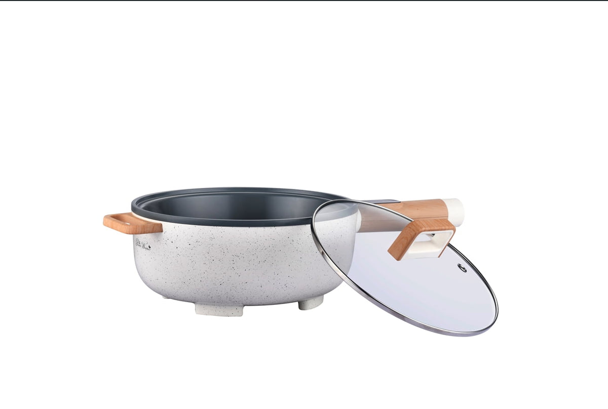 Electric skillet in linen speckle view 2