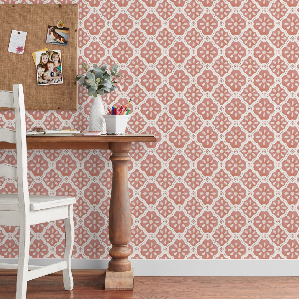 Peel and stick wallpaper in pink salmon view 3
