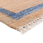 Runner rug in natural with a blue border view 5