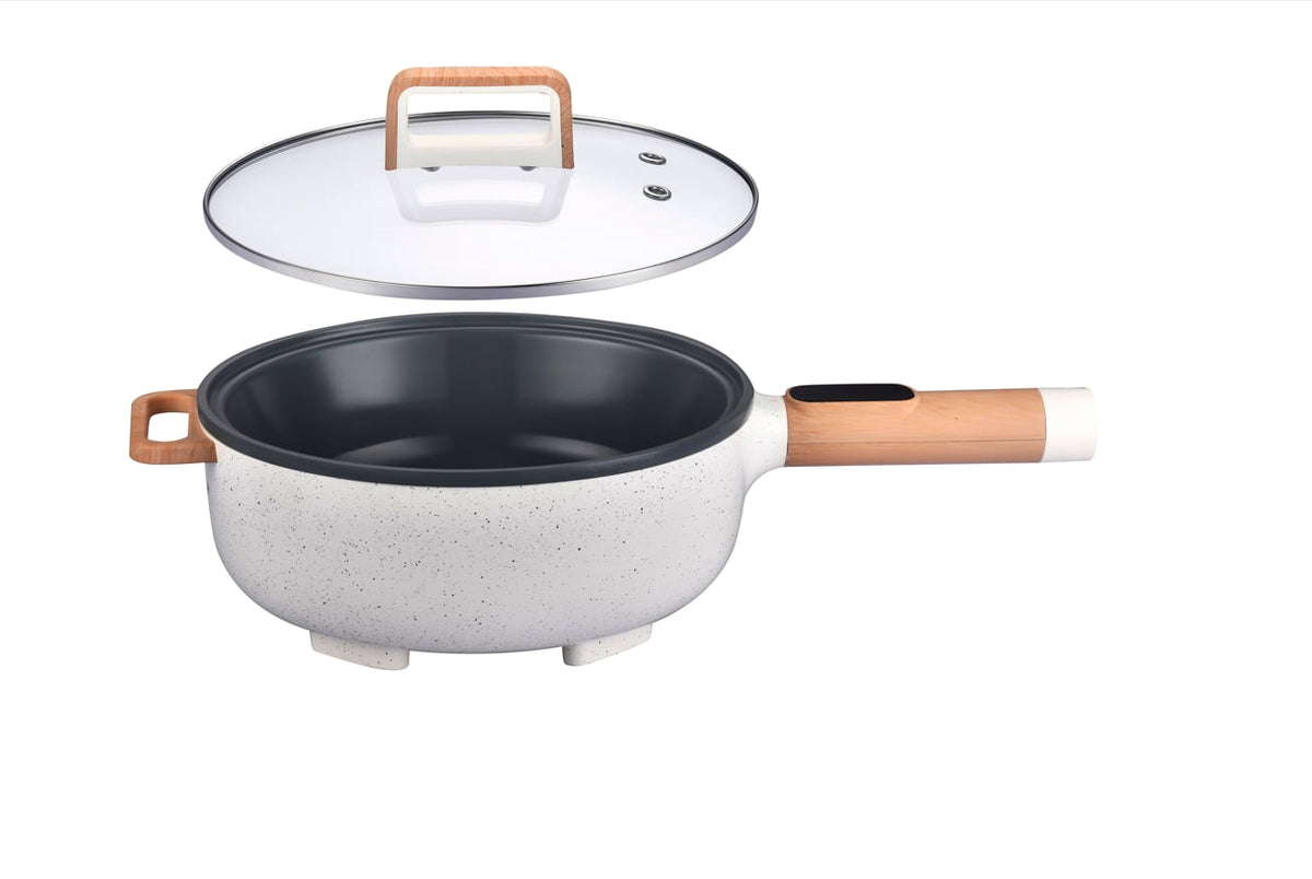 Electric skillet in linen speckle view 4